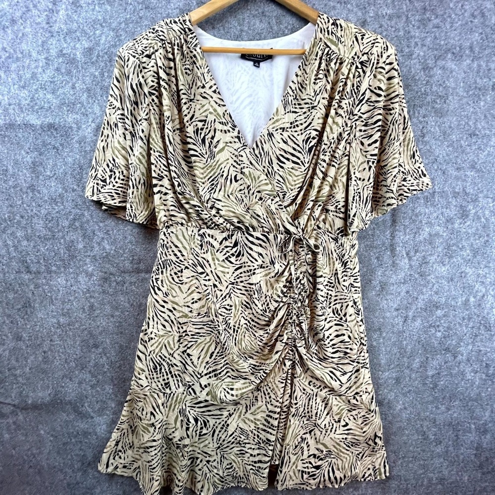 Eloquii Dress Womens 14 Beige Tropical Cinched Zebra Surplice Neck Flowy Office